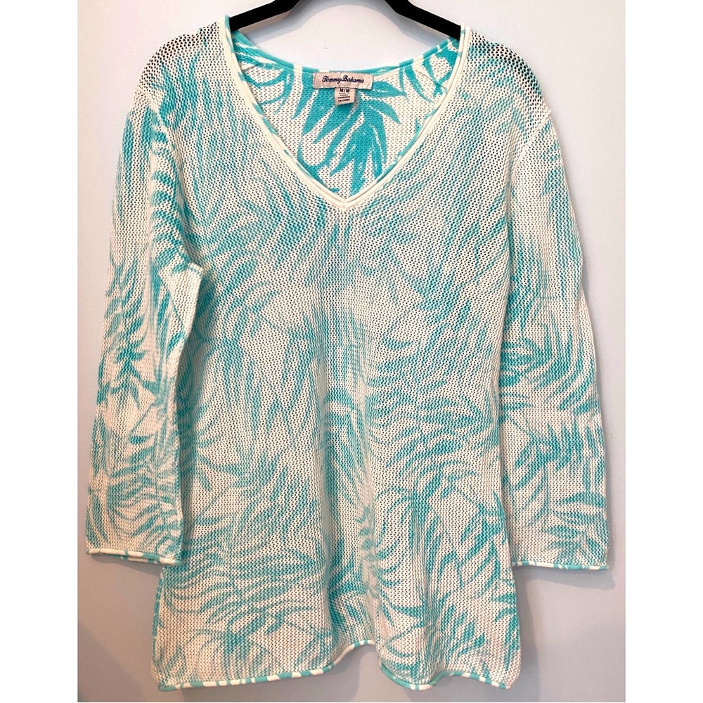 Tommy Bahama Beach Turquoise Palm Tree Cover Up Long Sleeve Top